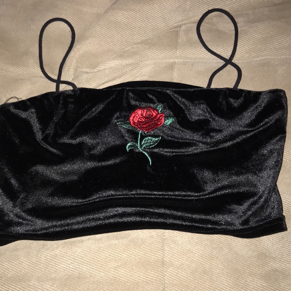 Black crop tank with rose